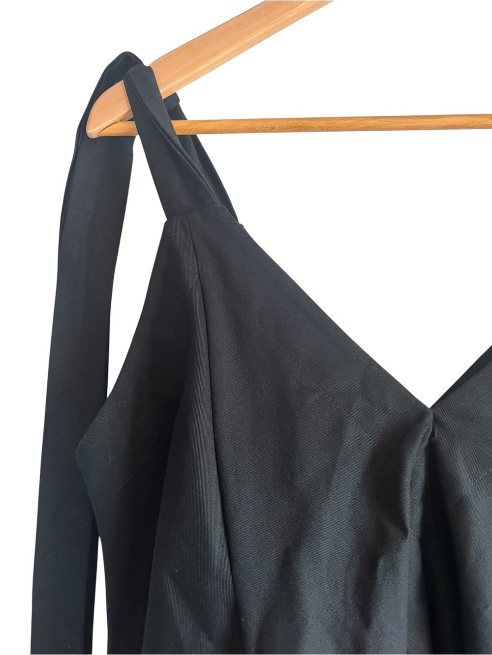 Johann Brun 🇬🇧 black thick cotton balloon hem sleeveless tie shoulder dress - Picture 9 of 15
